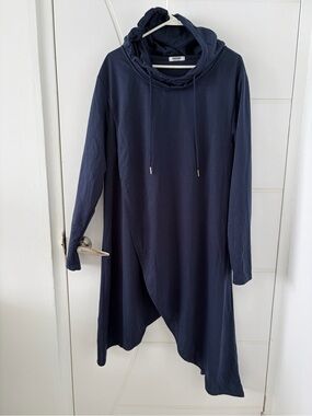 Cowl neck cloak cape tunic Navy Hooded Longline Top fantasy fairycore size L